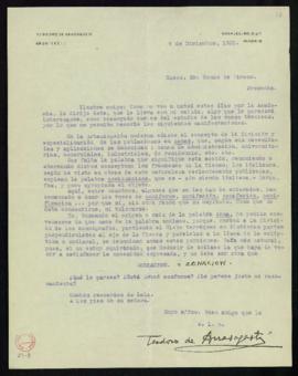 Carta de Teodoro Anasagasti al conde de Gimeno, encargado del estudio de las voces técnicas, en l...