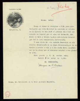 Oficio del duque de T'Serclaes, presidente de la Sociedad Española de Salvamento de Náufragos, al...