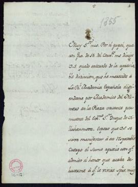 Carta de Antonio Porlier a Manuel de Lardizábal y Uribe en la que expresa su gratitud a la Academ...