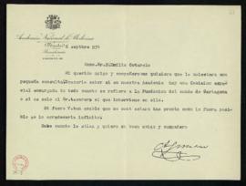Carta de Amalio Gimeno a Emilio Cotarelo en la que le pregunta si existe en la Academia una comis...