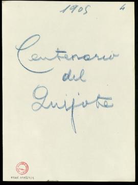 Carpetilla con el rótulo 1905. Centenario del Quijote