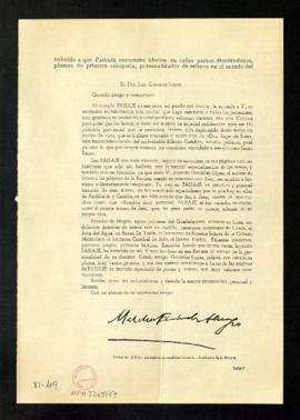 Reproducción de una carta de Melchor Fernández Almagro a Luis González López