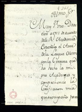 Minuta de la carta [de Francisco Antonio de Angulo] a Pedro Rodríguez de Campomanes con la que re...