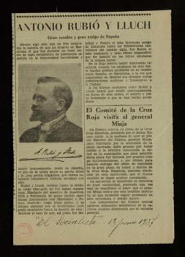 Recorte del diario El Socialista con la noticia Antonio Rubió y Lluch. Gran catalán y gran amigo ...