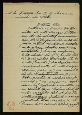 Borrador de la carta del secretario a Guillermina, viuda de Wilde, en la que le informa de la des...