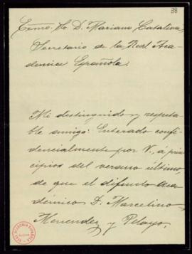 Carta de Gonzalo Cedrún de la Pedraja, albacea testamentario de Marcelino Menéndez y Pelayo, al s...