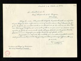 Carta de Valeriano de Uhagón y Casanueva al secretario en la que le solicita la fecha de nombrami...