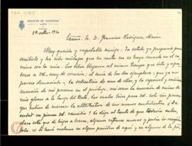 Carta de Antonio Alcalá Venceslada a Francisco Rodríguez Marín en la que le anuncia el envío de d...