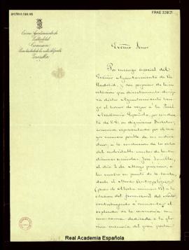 Carta de Gaspar Núñez de Arce al director, conde de Cheste, en la que ruega que concurra el mayor...