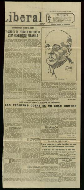 Recorte del diario El Liberal de 17 de diciembre de 1927, con la noticia del fallecimiento de Edu...