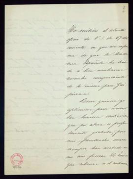 Carta de Claudio Antón Luzuriaga a Antonio María Seovia, secretario, en la que acusa recibo de su...