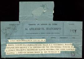 Telegrama de pésame del director decano del Centro Cultura Valenciana, barón de san Petrillo, al ...