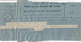 Telegrama de pésame de Lorenzo Riber por el fallecimiento de Joaquín Álvarez Quintero