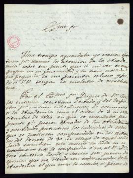 Carta de Lorenzo Carvajal y Gonzaga [al duque de San Carlos] en la que propone la readmisión como...