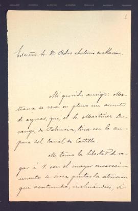 Carta de Antonio Cánovas del Castillo a Pedro Antonio de Alarcón en la que le informa sobre el as...