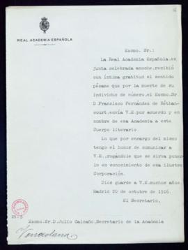 Minuta del oficio del secretario [Emilio Cotarelo] a Julio Calcaño, secretario de la Academia Ven...