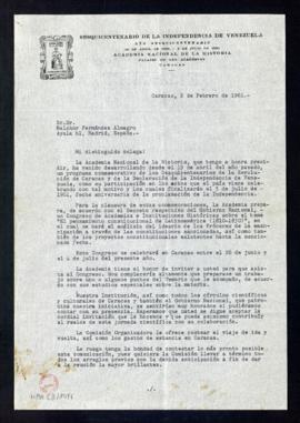 Carta de Cristóbal L. Mendoza, director de la Academia Nacional de la Historia de Venezuela, a Me...