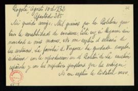Carta de Antonio Gómez Restrepo al secretario en la que acusa recibo de los Boletines y añade que...