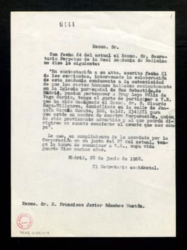 Copia sin firma del oficio del secretario accidental a Francisco Javier Sánchez Cantón en el que ...