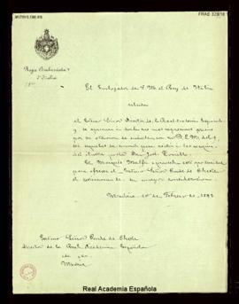 Carta del embajador de Italia, marqués Maffei,  al director, conde de Cheste, de agradecimiento p...