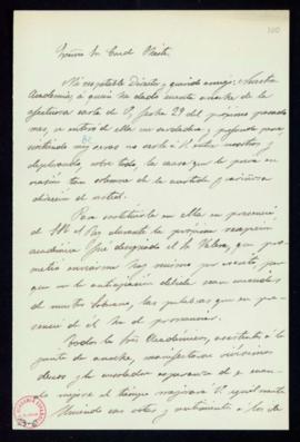 Minuta de la carta [de Mariano Catalina] al conde de Cheste por la que le comunica que la junta a...