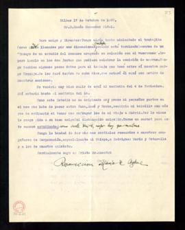 Carta de Resurrección María de Azkue a Ramón Menéndez Pidal en la que le informa del estado en qu...