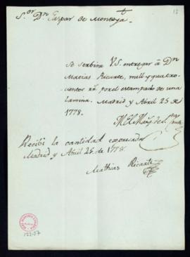 Orden del marqués de Santa Cruz del pago a Antonio Carnicero de 30 doblones por dos dibujos para ...
