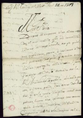 Carta de Francisco Javier Aguado de Castejón a Francisco [Antonio de] Angulo con la que remite a ...