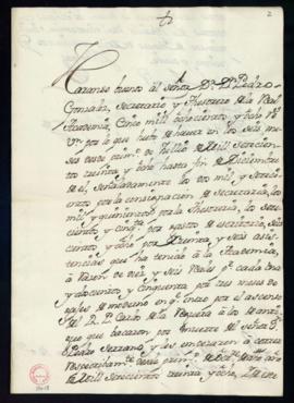 Orden del marqués de Villena del abono a favor de Pedro González de 5808 reales de vellón por las...