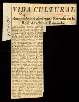 Recorte de prensa del diario Ya con la noticia de la recepción del almirante Estrada en la Real A...