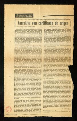Narrativa con certificado de origen, artículo de A. Valencia