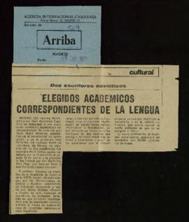 Recorte del diario Arriba con la noticia de la elección de académicos correspondientes de la lengua