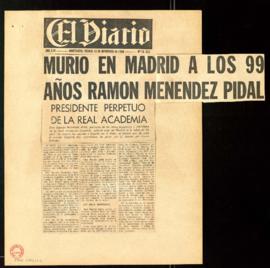 Murió en Madrid a los 99 años Ramón Menéndez Pidal