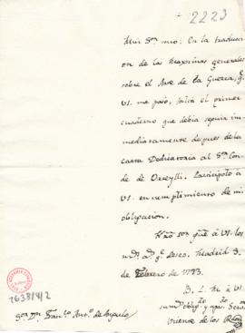 Carta de Vicente de los Ríos a Francisco Antonio Angulo en la que le comunica que en la traducció...
