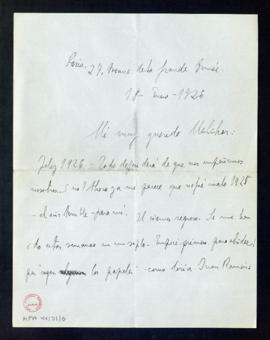 Carta de Jorge Guillén a Melchor Fernández Almagro en la que le felicita 1926 y le pone al corrie...