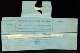 Telegrama de Miguel Artigas a Julio Urquijo en el que excusa su asistencia por estar indispuesto
