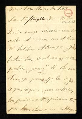 Carta de Emilio Castelar a Joaquín Alonso Pineda en la que le pide que se reúna con Melchor Almag...