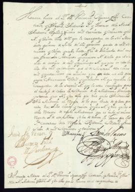 Orden del marqués de Villena del abono a Vincencio Squarzafigo de 5356 reales y 20 maravedís de v...