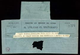 Telegrama de pésame de Rafael Olivar por el fallecimiento de don Francisco [Rodríguez Marín]