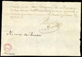 Orden de Manuel de Villegas a Juan Pérez para que entregue al portador los tres primeros tomos de...