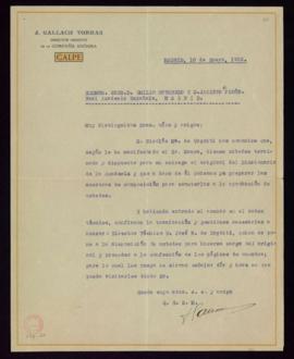 Carta de J. Gallach a Emilio Cotarelo y Jacinto Octavio Picón en la que les comunica que ya puede...