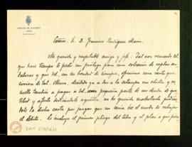 Carta de Antonio Alcalá Venceslada a Francisco Rodríguez Marín con la que le envía el primer plie...