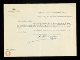 Carta de Antonio del Solar, marqués de Campolataro a Melchor Fernández Almagro en la que se lamen...
