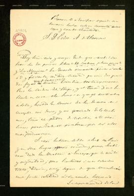Carta de Ramón de Mesonero Romanos a Pedro Antonio de Alarcón en la que ensalza los méritos de El...