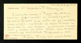 Carta de Concha Lagos a Melchor Fernández Almagro con la que le envía su nuevo libro, que quedó f...