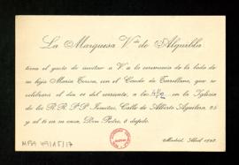 Invitación de la marquesa viuda de Alquibia a la boda de su hija M.ª Teresa [Roca de Togores] con...