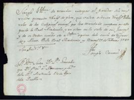 Carta orden de pago de José Casani a Pedro González de 80 reales de vellón por el valor de dos Ca...
