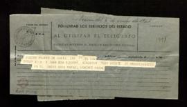 Telegrama de Rafael Sánchez Mazas al director con sus buenos deseos para el Año Nuevo