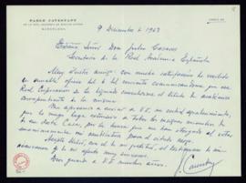Carta de Pablo Cavestany a Julio Casares en la que acusa recibo de su nombramiento como académico...