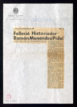 Falleció historiador Ramón Menéndez Pidal